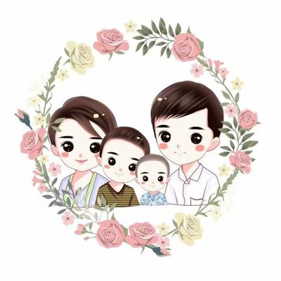 一家四口一儿一女微信头像背影，一家四口两个女儿微信头像