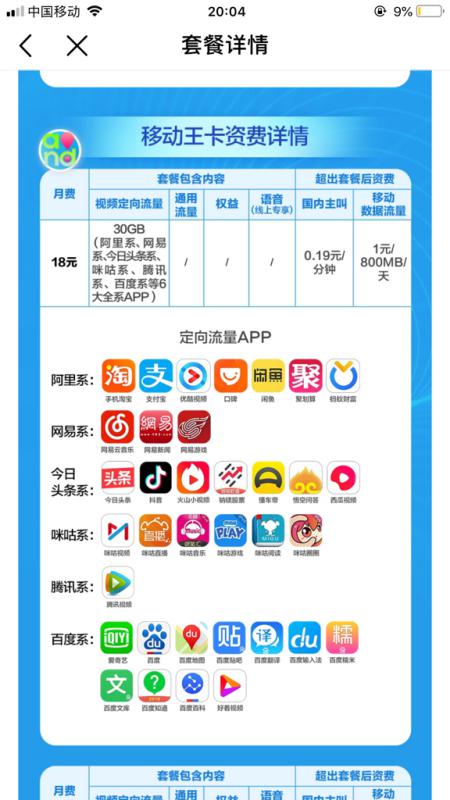 移动19元套餐详情，移动19元套餐定向流量包括什么