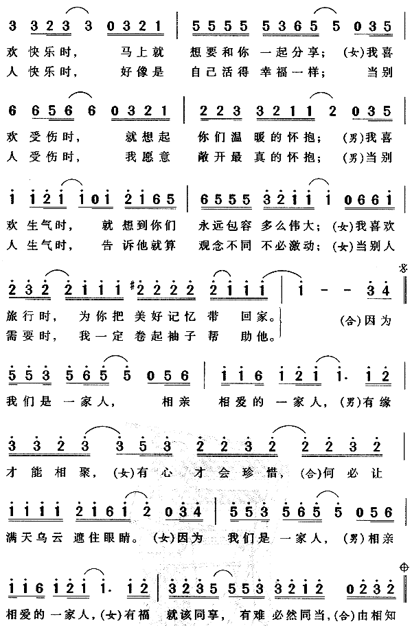 《相亲相爱一家人》歌词