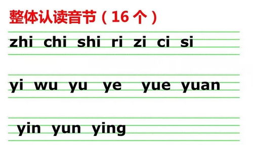 16个整体认读音节表
