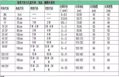 儿童裤子尺码对照表
