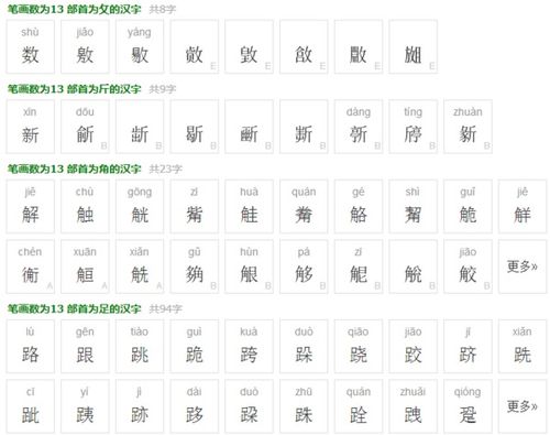 十三笔画的字有哪些?