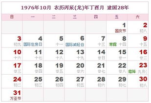 1976年农历阳历对照表1976年4月初6阳历是多少号
