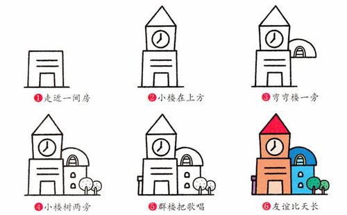学校钟楼简笔画，海口钟楼简笔画