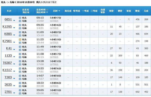 包头到乌海的火车时刻表2635，北京到乌海火车时刻表查询