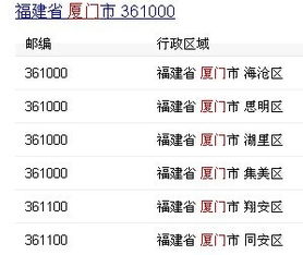 厦门的邮政编码是多少号