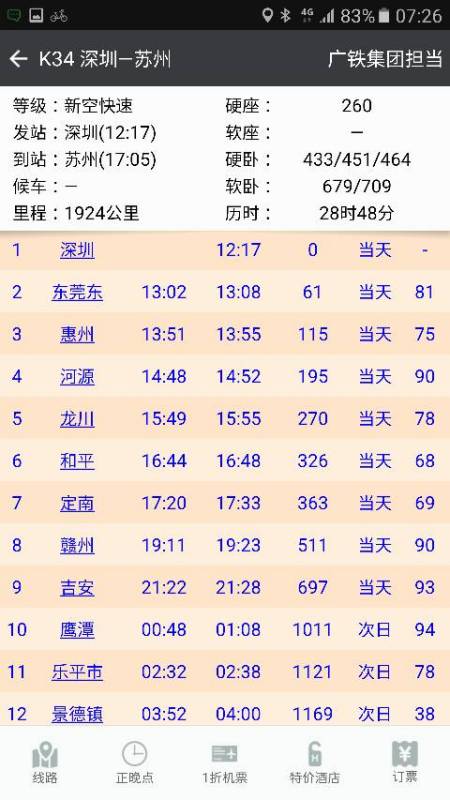 k34列车时刻表