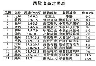 蒲氏风级表，风级表中的风级共分为