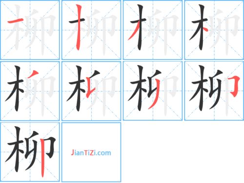 柳字的笔顺拼音，书法的笔顺