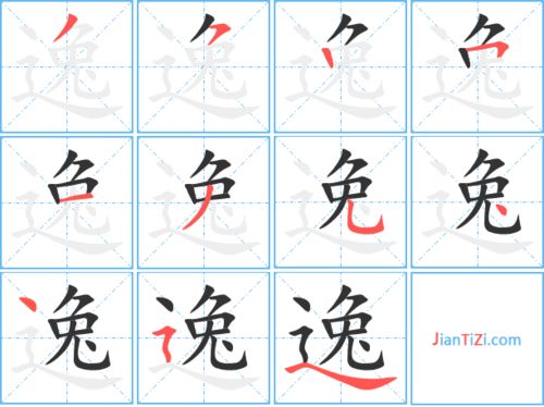 逸的笔顺田字格，轩的笔顺