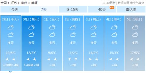 江苏姜堰天气预报30天，天气预报姜堰天气预报