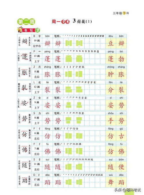 小学三年级语文上册生字表(带组词)