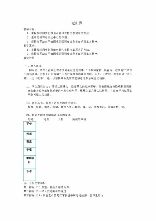 老山界教案及教学反思，老山界教案三课时