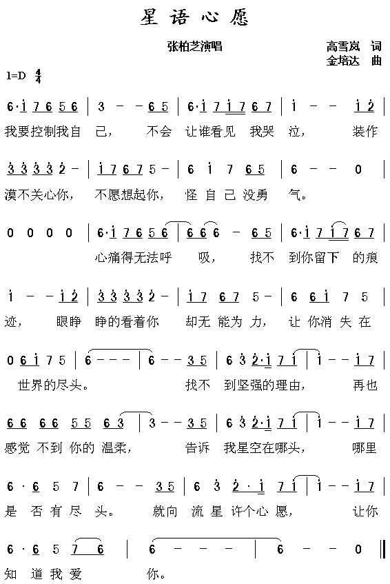 求 张柏芝的星语心愿 简化版 吉他谱 !