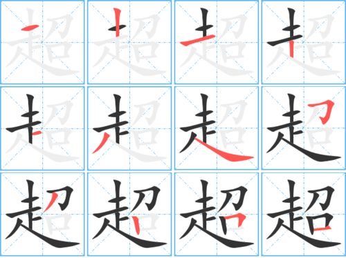 超字笔顺怎么写视频，超字笔顺田字格写法