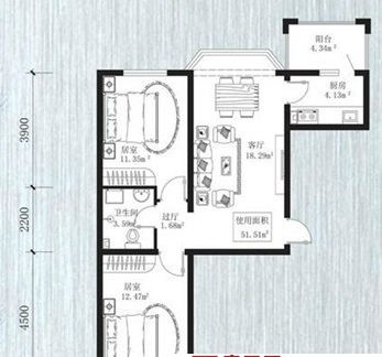 2室一厅出租，2室一厅一卫户型图