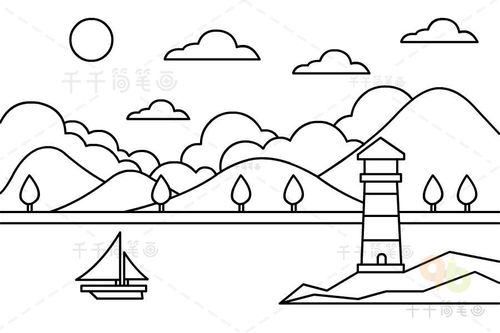 风景简笔画 山水画，风景简笔画夏天