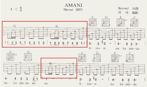 amani吉他谱c调，amani吉他谱原版带间奏