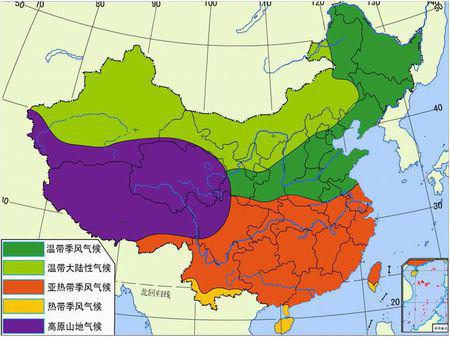 中国的气候分布图
