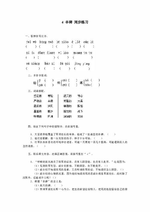 《丰碑》的阅读答案是什么?