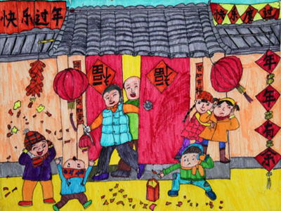 欢度春节儿童画一等奖，欢度春节儿童画一年级 简笔画