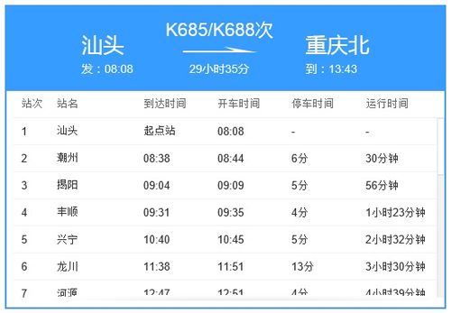 k685次列车途经站点时刻表，k685火车实时查询