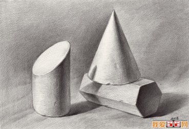 结构几何体素描图片，单个石膏几何体素描图片