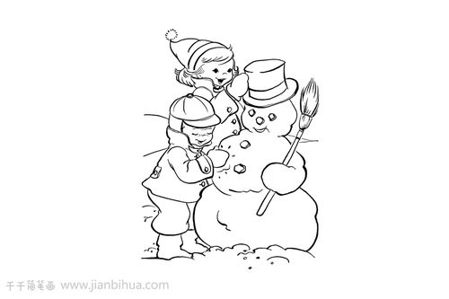 冬天堆雪人简笔画，冬季堆雪人简笔画