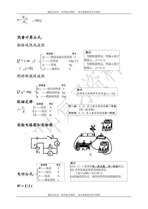 九年级物理公式全部，九年级物理公式定理