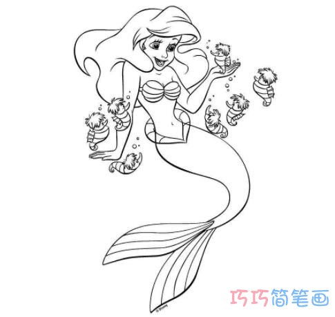 简笔画美人鱼公主，美人鱼简笔画美人鱼