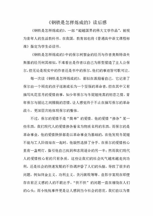 钢铁是怎样炼成的读后感