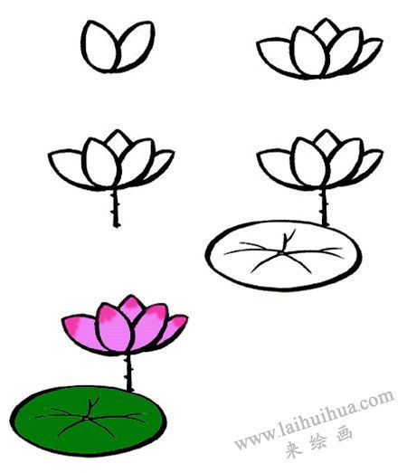 简笔画荷花池塘图片，5—8岁儿童简笔画荷花