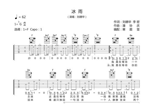 冰雨吉他谱c调，冰雨吉他谱F调