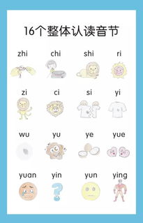 16个整体认读音节的发音，16个整体认读音节字母表图片