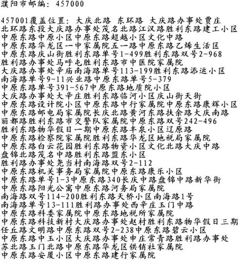 濮阳邮编号是多少