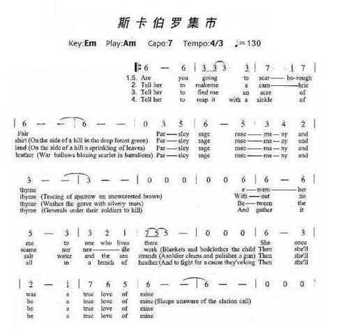 斯卡布罗集市简谱中文，斯卡布罗集市简谱教唱视频