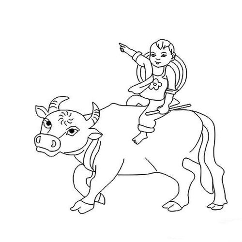 牛和牧童简笔画，牧童简笔画彩色