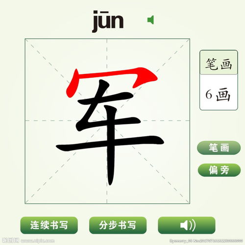 军字笔顺笔画顺序表，军字笔顺视频