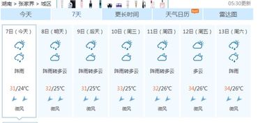 长沙天气张家界天气预报一周，张家界天气预报一周7天10天15天天气预报