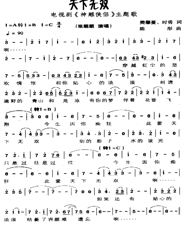 谁能帮我把张杰天下钢琴谱转成 数字简谱 要双手的~感谢万分!!!_百度