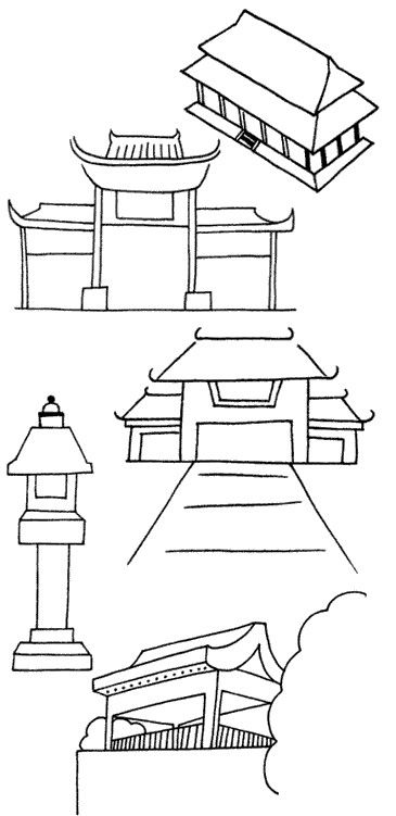 古建筑简笔画 儿童简笔画，西安古建筑简笔画