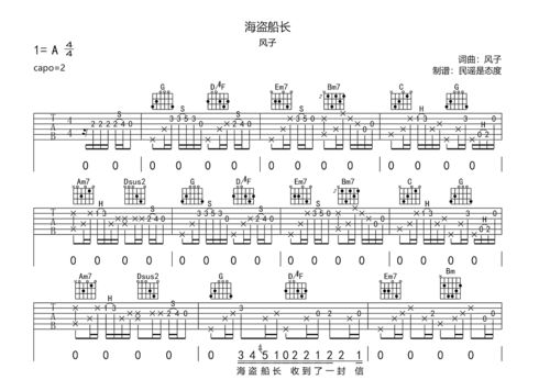 海盗船长吉他谱c调简单版，海盗船长吉他谱简单版