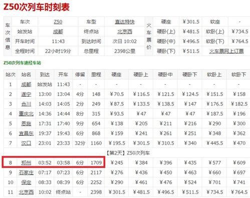 z501列车时刻表，z50列车时刻表停靠站