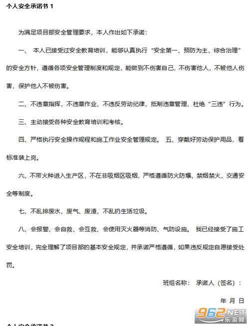 个人的安全承诺书