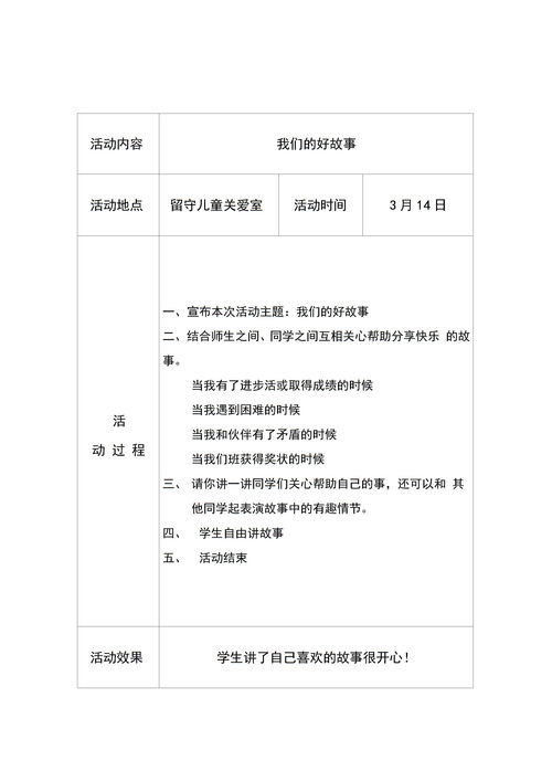 留守儿童活动记录表活动过程，关爱帮扶留守儿童活动记录