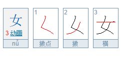 女的笔顺笔画顺序及拼音，女的笔顺笔画顺序表口
