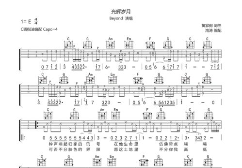 求Beyond-光辉岁月 扫弦吉他谱