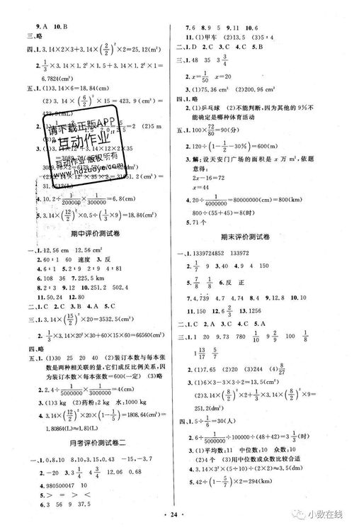 六年级下册同步答案人教版，六年级下册同步答案数学人教版