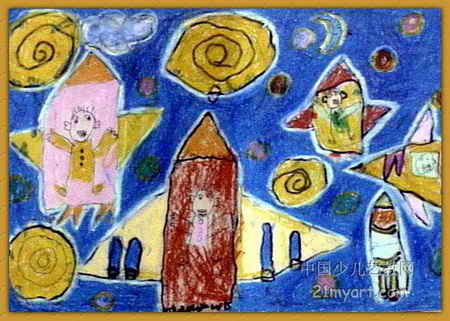 长征火箭儿童画，火箭儿童画图片