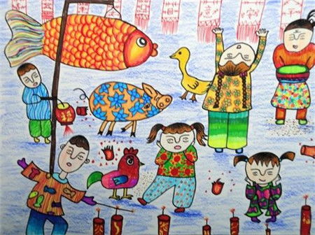 黑白插画灯笼-新年的画怎么画一等奖